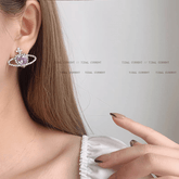 Chic CZ Inlaid Purple Saturn Necklace Earrings Bracelet Set